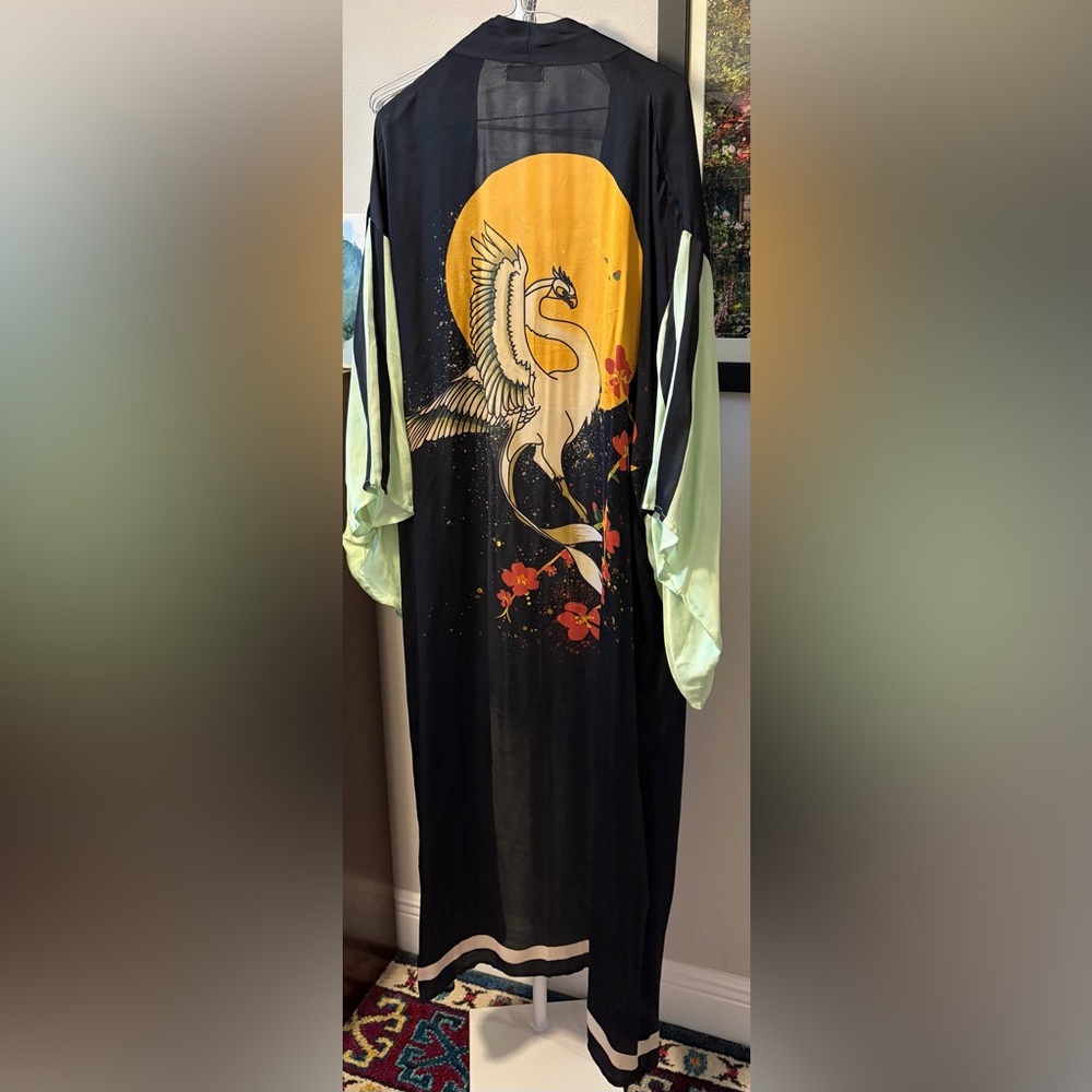 Free People black kimono with floral label